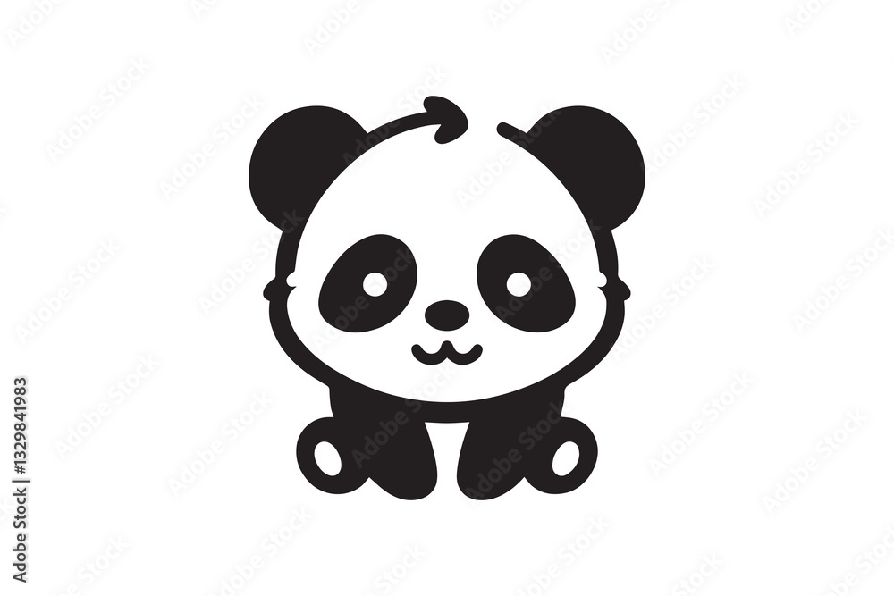 Fototapeta premium simple and subtle vector silhouette of baby cute panda in black and white, set against a white background