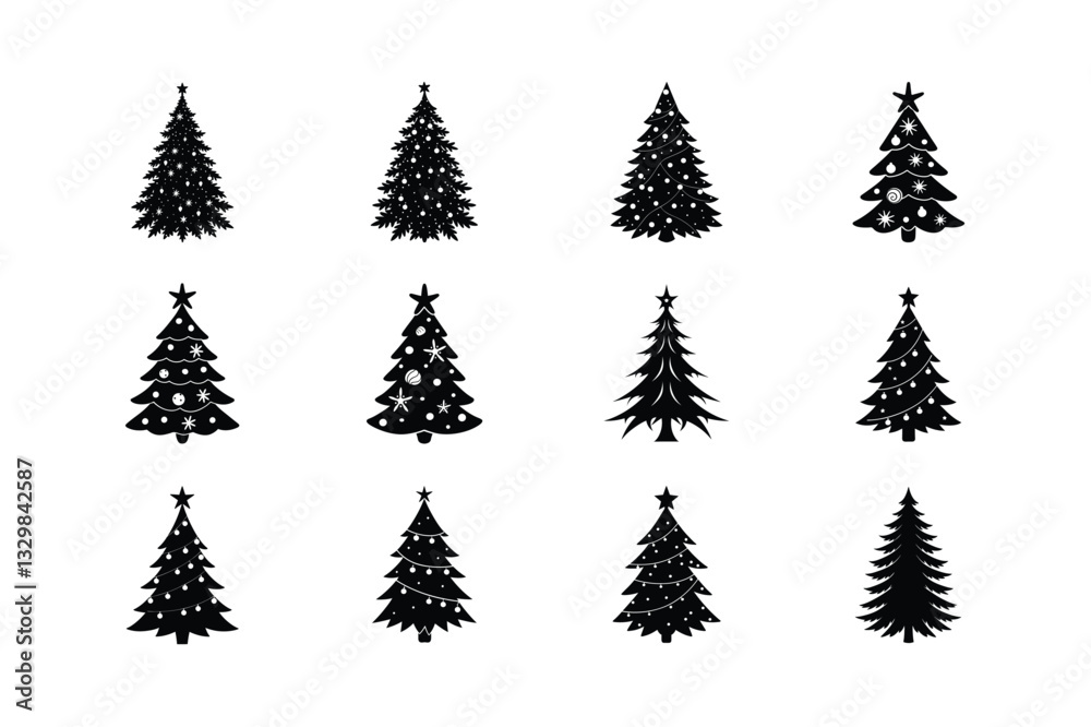 Obraz premium Christmas tree silhouette vector Bundle