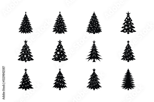 Christmas tree silhouette vector Bundle