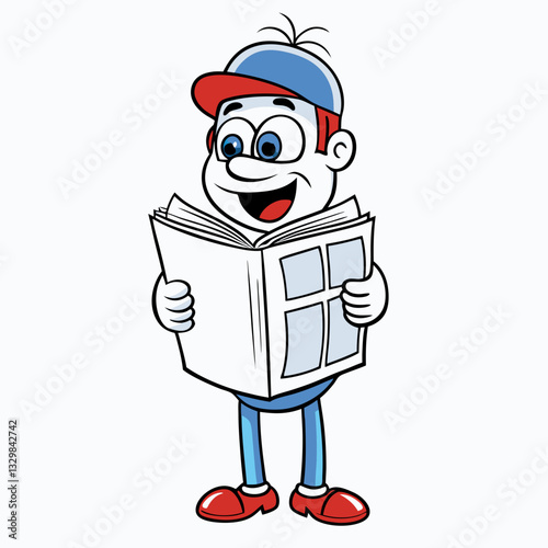 Cartoon Boy Reading a Newspaper for Education and Learning Illustrations