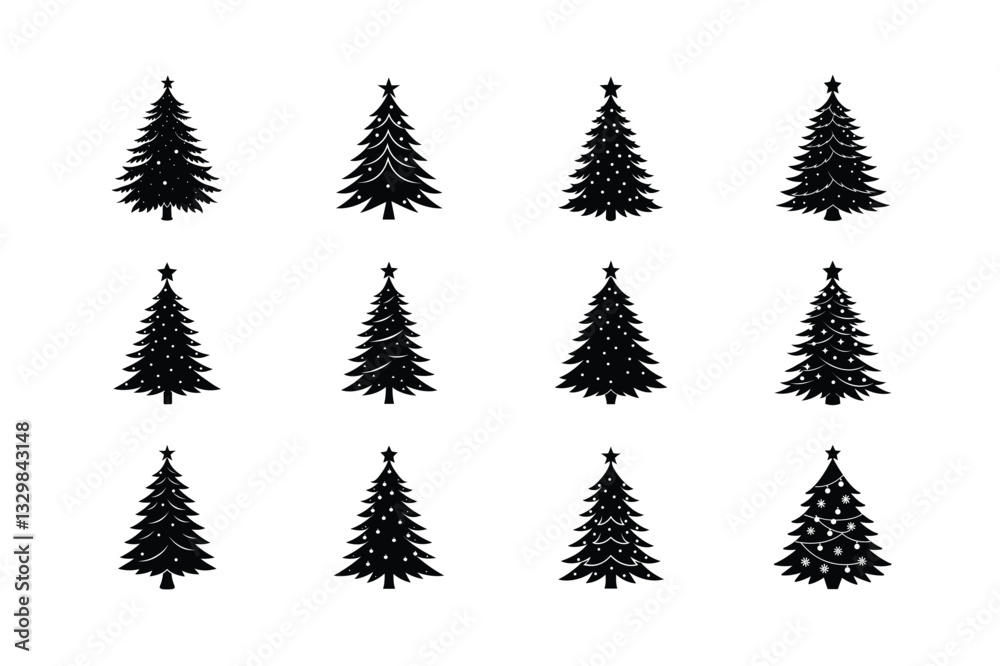 Obraz premium Christmas tree silhouette vector Bundle