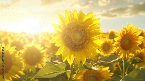 Golden Hour Sunflowers in a Vibrant Field