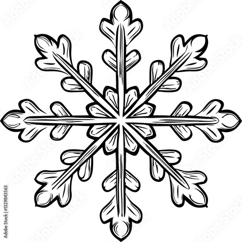 intricate snowflake design geometric pattern in black and white winter decoration, symmetry concept