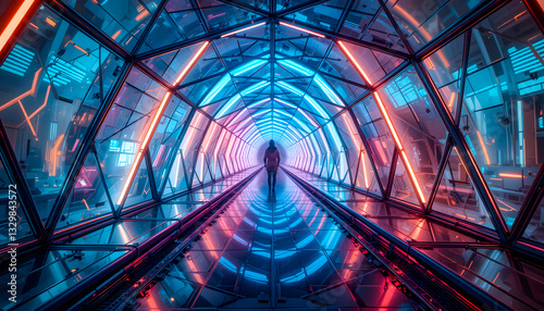 Futuristic Neon Tunnel – Cyberpunk Sci-Fi Aesthetic photo