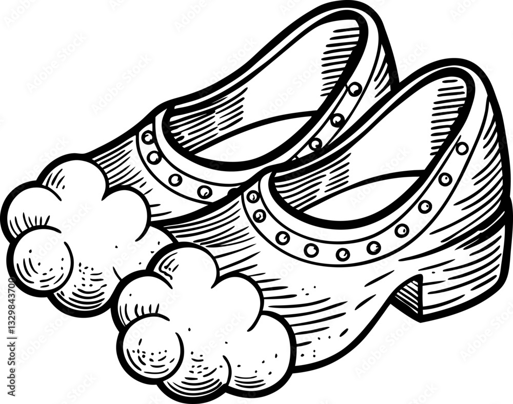 Illustrated whimsical shoes with puff clouds, fantasy design footwear art Illustrated whimsical shoes with puff clouds, fantasy design footwear art