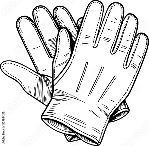Vintage line art of work gloves illustrative design highlighting safety and durability