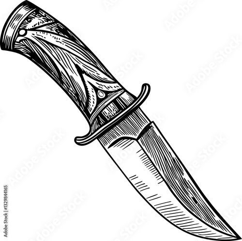 Intricate vintage knife illustration with detailed wooden handle and sharp blade