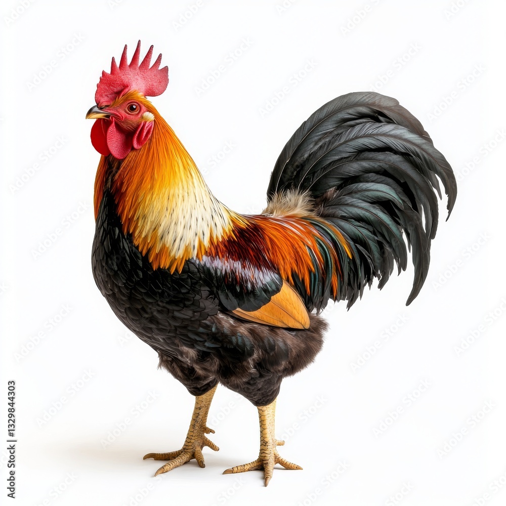 Fototapeta premium Rooster standing proudly against a plain white background