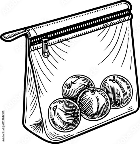 Reusable ziplock bag with fresh apples drawing eco friendly storage solution, sustainable living