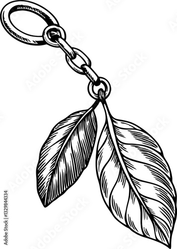 Elegant leaf keychain illustration with intricate line art