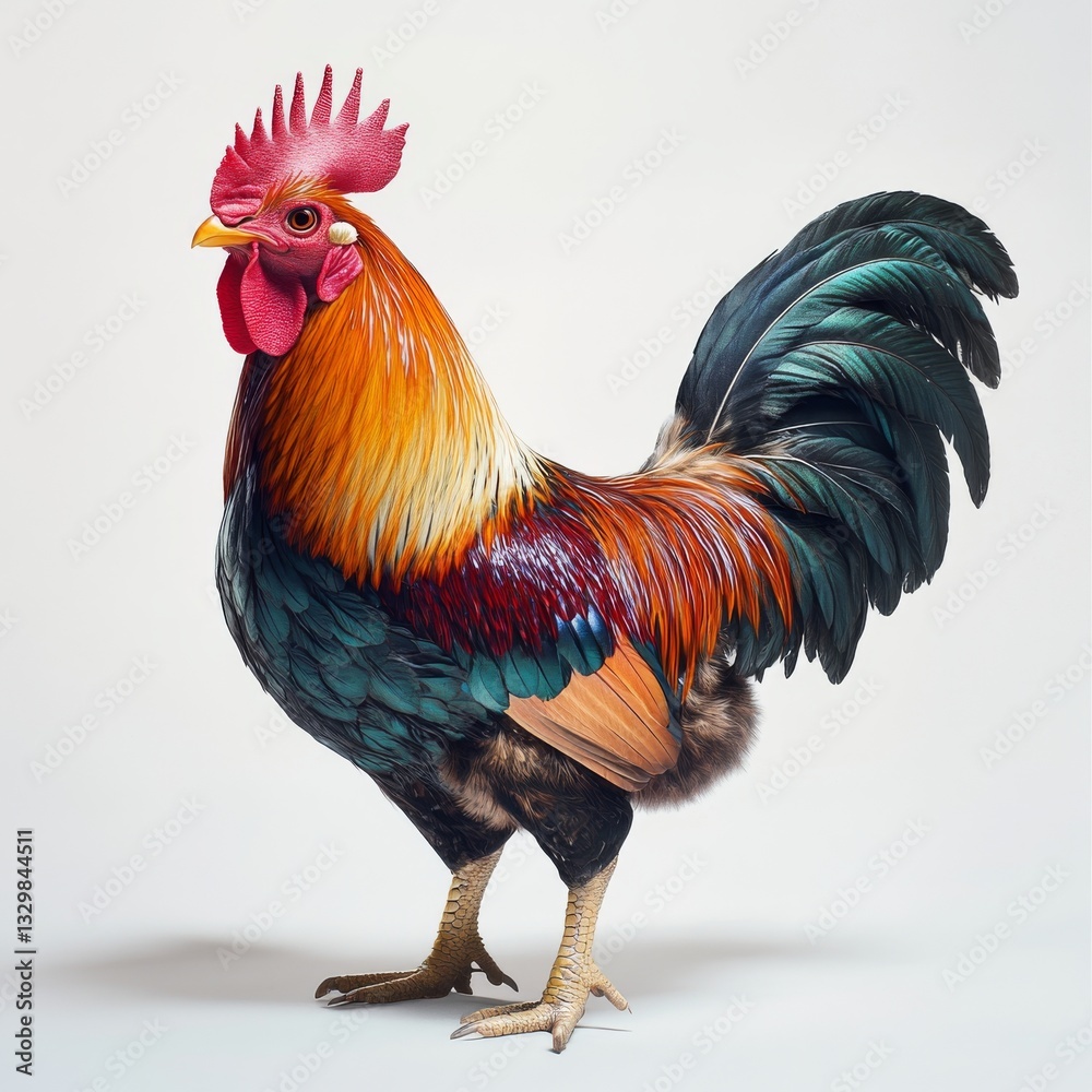 Fototapeta premium Rooster standing proudly against a plain white background