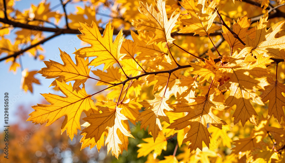 Vibrant autumn oak leaves glowing in sunlight, seasonal beauty Vibrant autumn oak leaves glowing in sunlight, seasonal beauty