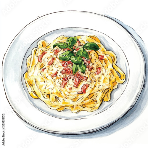 watercolor copic marker concept sketch of Pasta Carbona