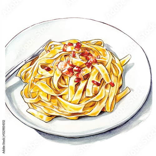 watercolor copic marker concept sketch of Pasta Carbona