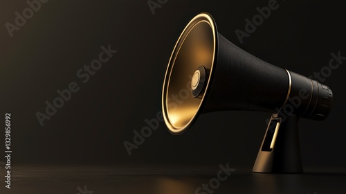 Black and Gold Megaphone 3D Render Luxury Announcement Concept