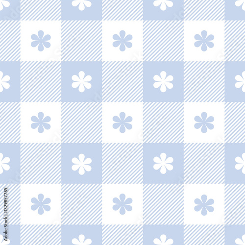 Seamless pastel-colored checkered and flower vector pattern. Gingham tablecloth pattern texture for textiles, cards, stationery, phone cases, paper gifts, wallpaper, and wrapping.