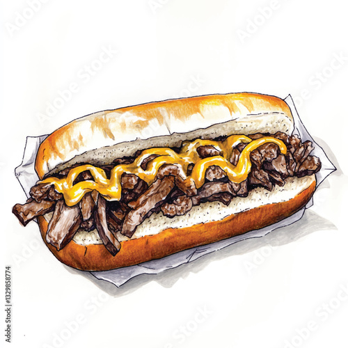 watercolor copic marker concept sketch of Philly Cheese