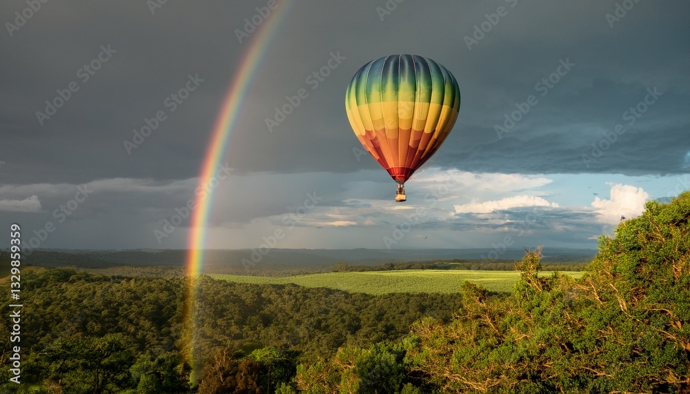 Naklejka premium 広大な自然に飛ぶ気球