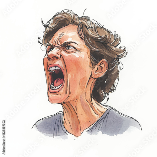 watercolor copic marker concept sketch of mom yelling