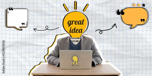Businessman with a Great Idea Working on a Laptop