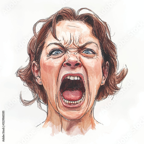 watercolor copic marker concept sketch of mom yelling