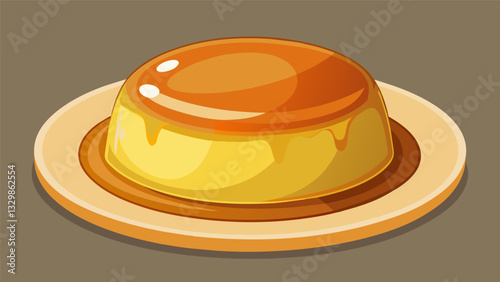 The flan glimmers like a golden jewel its surface flawlessly caramelized and begging to be devoured.. Vector illustration