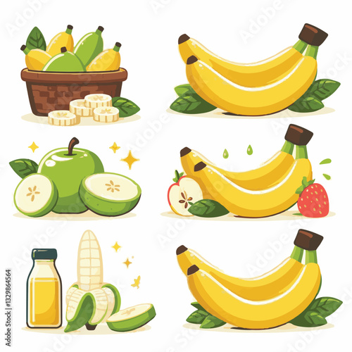 Adobe Illustrator ArtworkKeywords: banana, food, fruit, natural, tropical, organic, fresh, background, yellow, nutrition, healthy, ripe, peel, diet, isolated, sweet, health, white, vitamin, bunch, veg