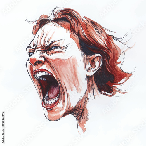 watercolor copic marker concept sketch of mom yelling