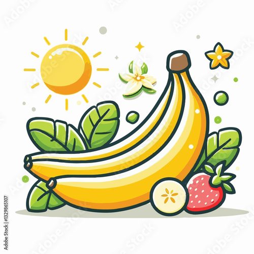Adobe Illustrator ArtworkKeywords: banana, food, fruit, natural, tropical, organic, fresh, background, yellow, nutrition, healthy, ripe, peel, diet, isolated, sweet, health, white, vitamin, bunch, veg