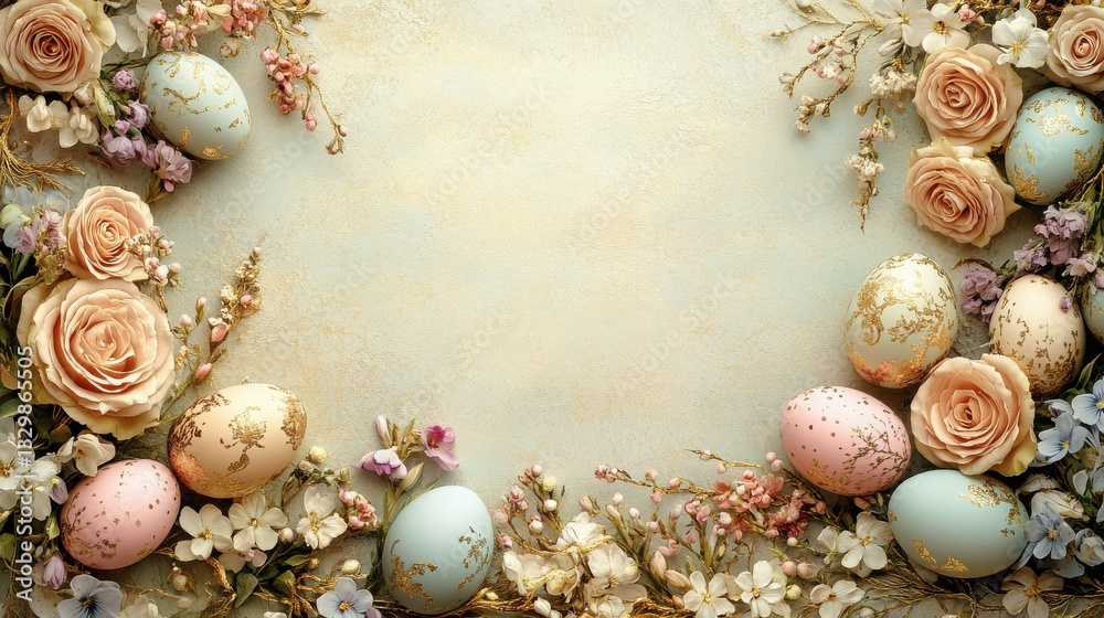 Obraz premium Floral frame with eggs and flowers for easter celebration greeting card design