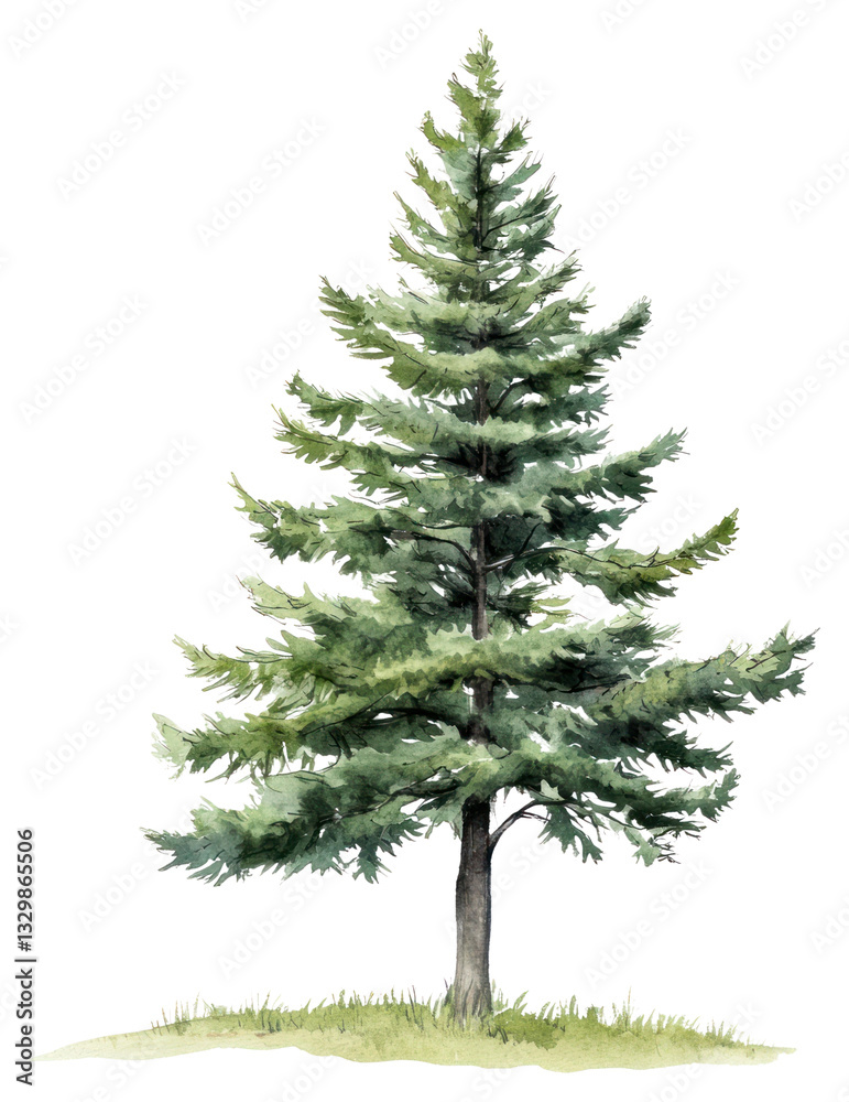 Fototapeta premium PNG Green Swiss pine tree illustration watercolor evergreen.