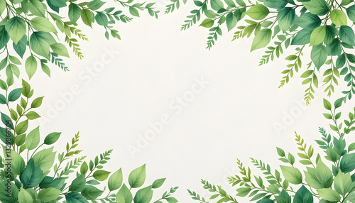 Wallpaper Mural Elegant Green Leaf Frame – Nature-Inspired Blank Background Torontodigital.ca
