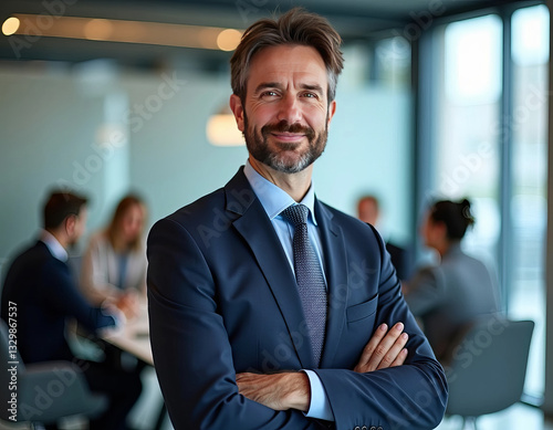 Confident Businessman Smiling in a Modern Office Setting (8)