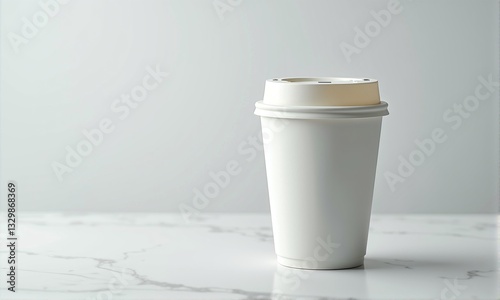 White Coffee Cup on Marble Surface with Soft Neutral Background