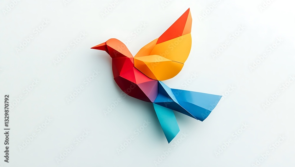 Fototapeta premium Animal bird avian concept origami isolated on white background of a cute, adorable, hummingbird, with copy space, simple starter craft for kids