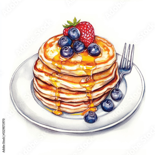 watercolor copic marker concept sketch of Pancakes