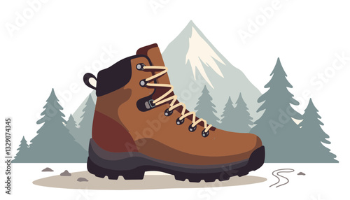 Rugged hiking boot against minimalist mountain backdrop, outdoor adventure
