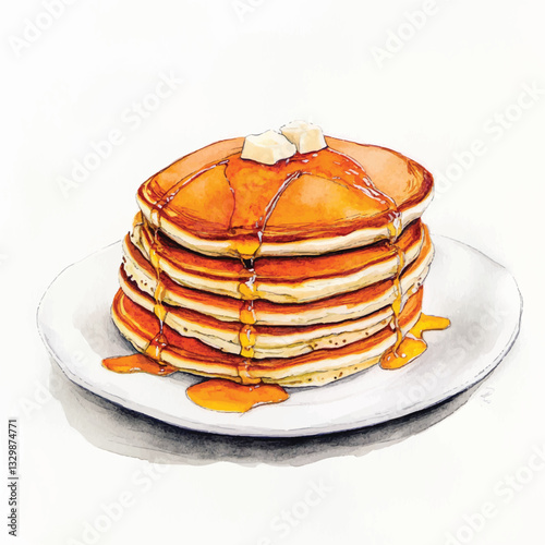 watercolor copic marker concept sketch of Pancakes