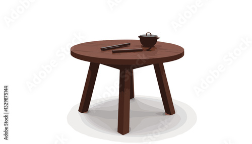 Elegant mahogany BBQ table with utensils, modern design concept