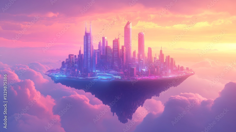 Naklejka premium Floating City at Sunset