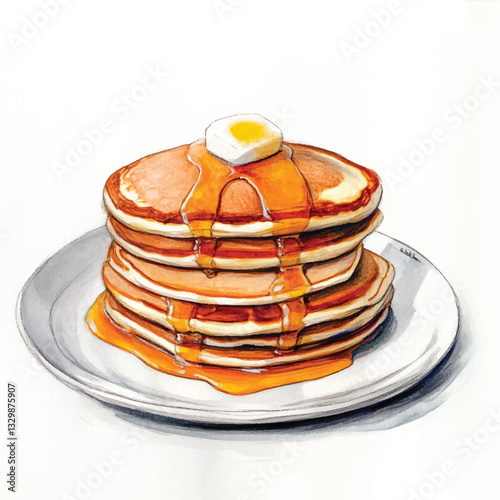 watercolor copic marker concept sketch of Pancakes