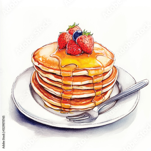 watercolor copic marker concept sketch of Pancakes