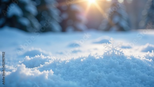 Snowflakes land softly on the surface of the snow, frozen landscape, peaceful