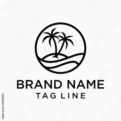 Versatile logo featuring two palm trees on an island within a circle. Perfect for travel, nature, or any business looking for a simple yet memorable tropical-themed logo.