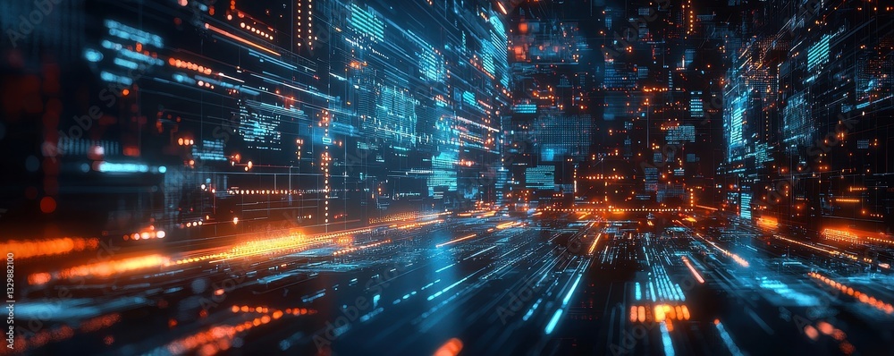 Digital simulation charts data visualization, Futuristic digital landscape with vibrant colors and dynamic light trails. Digital simulation charts data visualization, Futuristic digital landscape with vibrant colors and dynamic light trails.