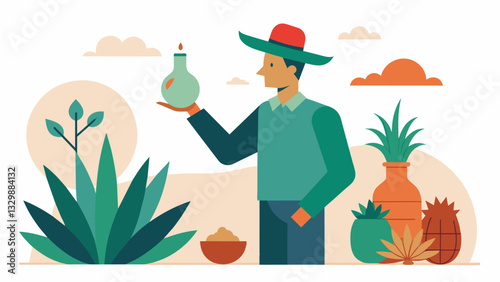 The guide explains the importance of sustainability in the production of mescal highlighting the use of agave plants and natural fermentation processes.. Vector illustration