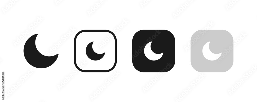 Fototapeta premium Night mode button icon set. Crescent moon symbol. Dark theme vector illustration.
