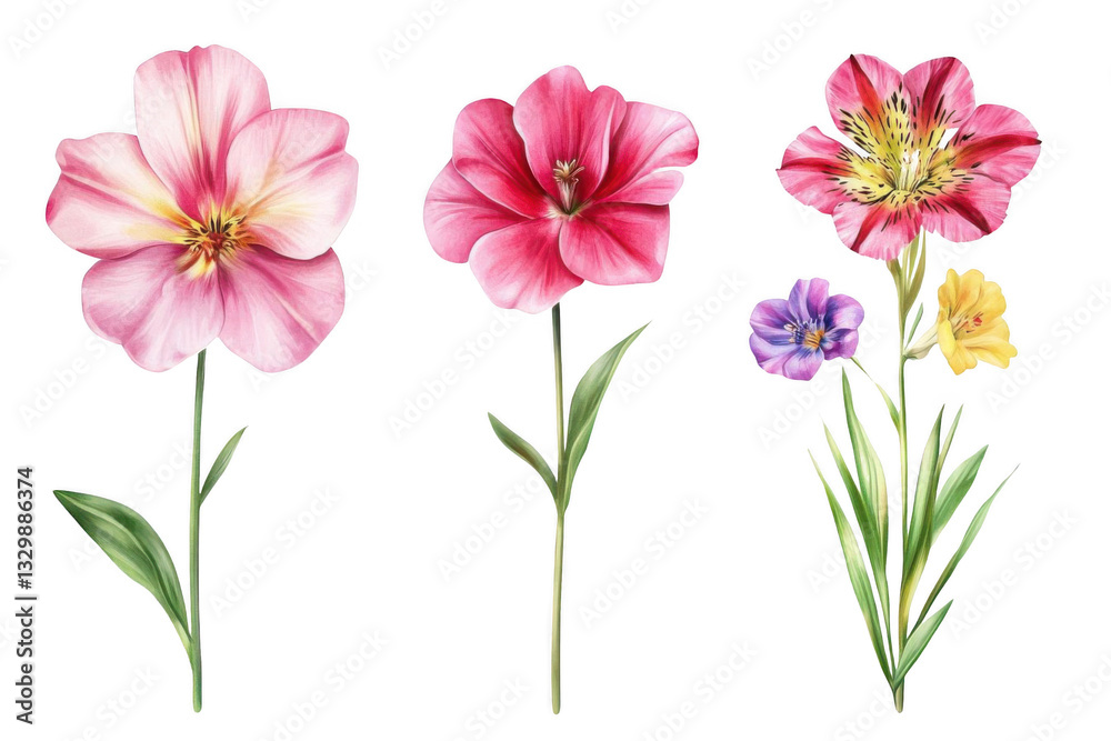 Fototapeta premium Pink and Red Flowers Bloom Beautifully on Elegant Stems with Botany Theme