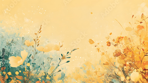 Abstract Watercolor Painting of Yellow and Teal Flowers