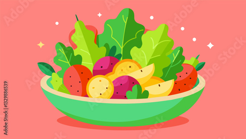 The final result is a vibrant and refreshing cactus salad ready to be served and enjoyed.. Vector illustration